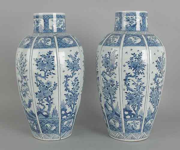 Appraisal: Pair of Chinese blue and white porcelain vases h together