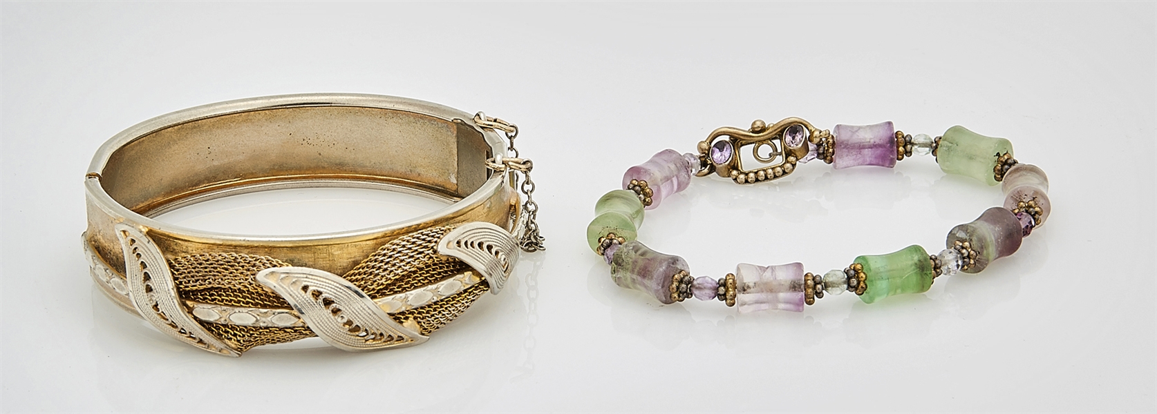 Appraisal: Metal bracelet along with sterling silver fluorite and amethyst bead