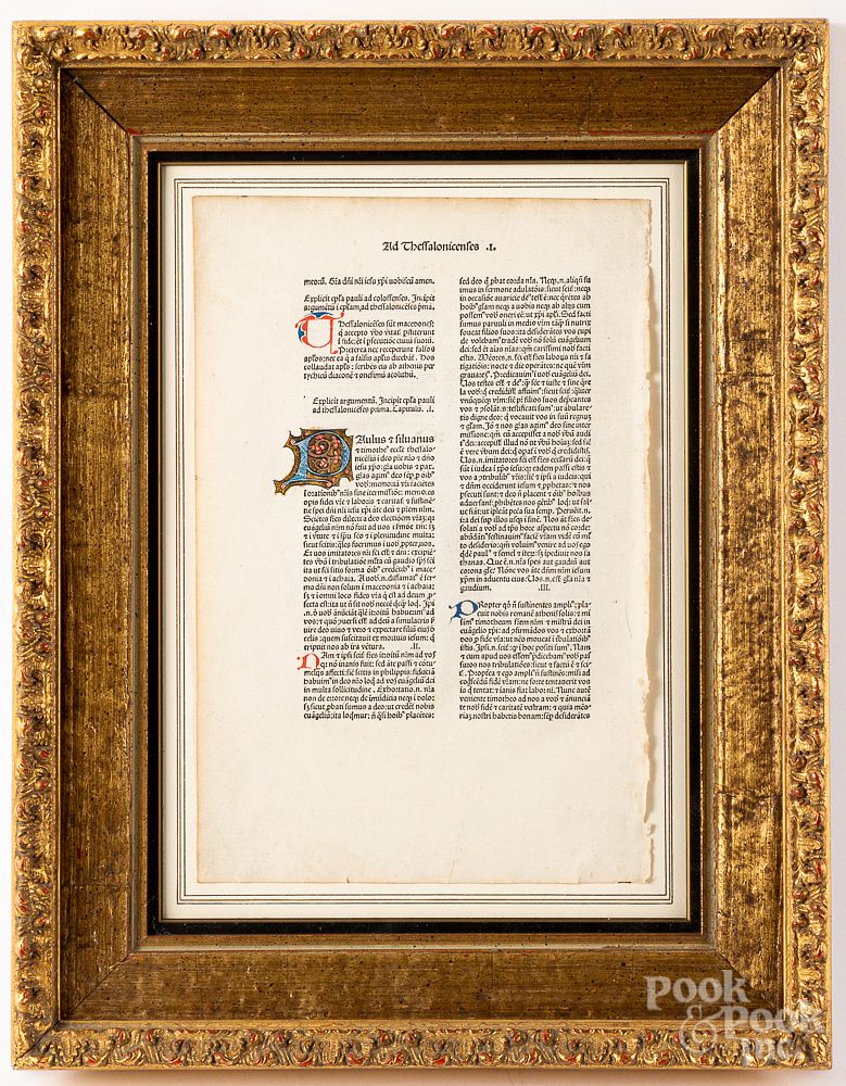 Appraisal: Italian illuminated manuscript page from a Bible Italian illuminated manuscript