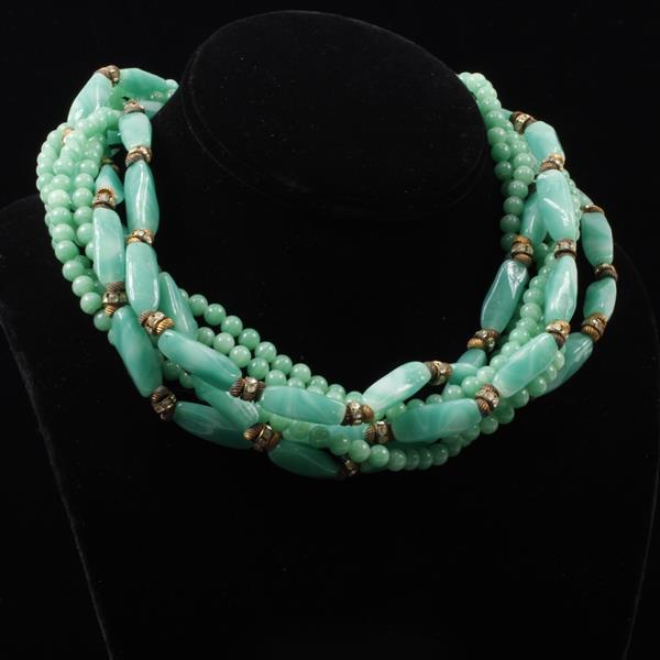 Appraisal: DeLillo multi strand jade glass and rhinestone vintage designer necklace