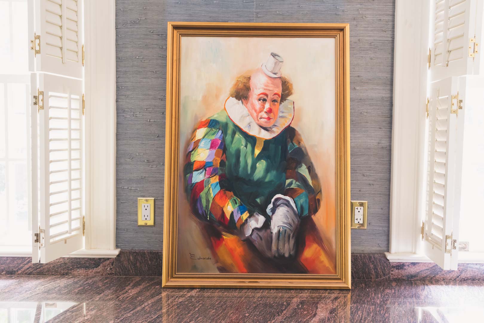 Appraisal: Four clown themed works of art including Sad Clown o