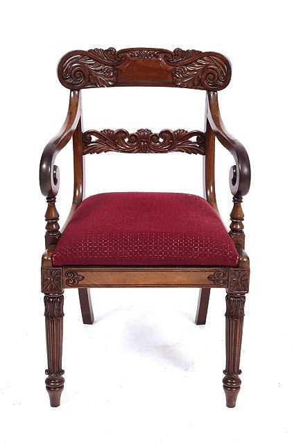 Appraisal: A GEORGIAN STYLE MAHOGANY CARVER ARMCHAIR with acanthus leaf decorated