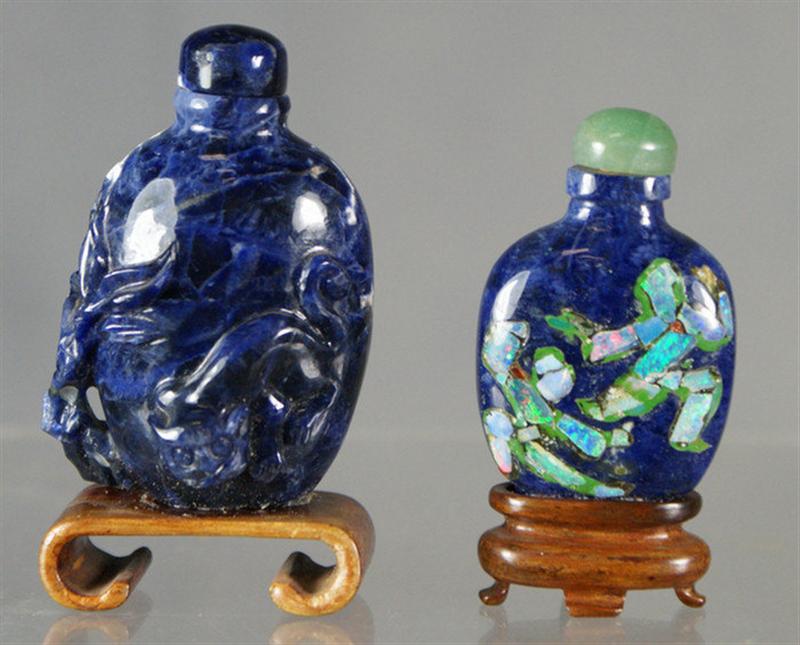 Appraisal: sodalite snuff bottles one carved with a leopard marching stopper