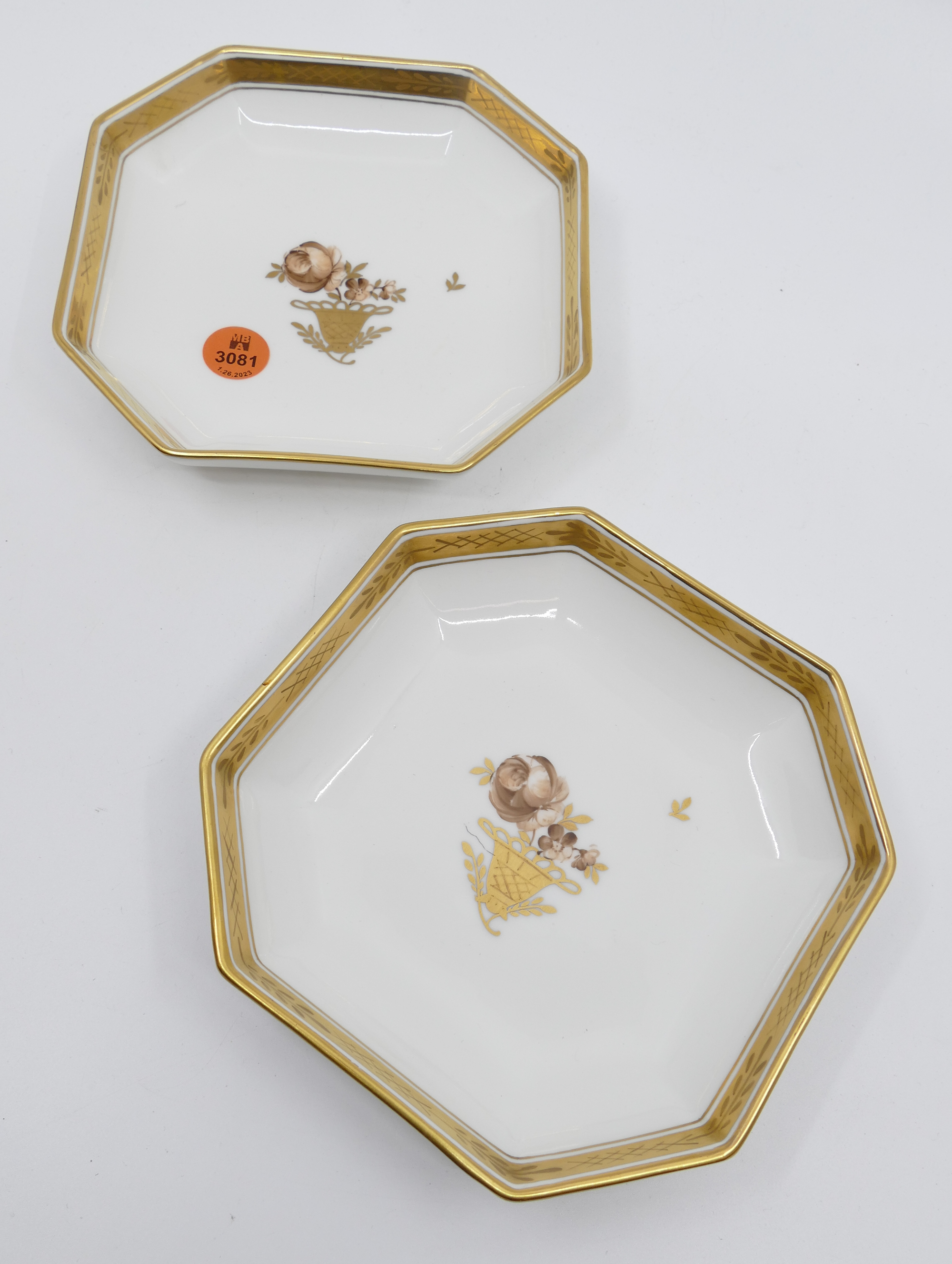 Appraisal: pc Royal Copenhagen Golden Basket Porcelain Octagonal Small Serving Dishes