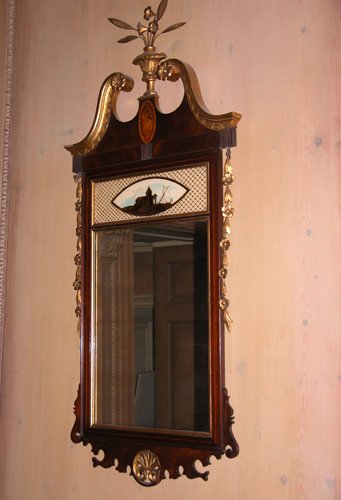 Appraisal: Title Hepplewhite-style Mahogany Wall Mirror with vase of flowers finial