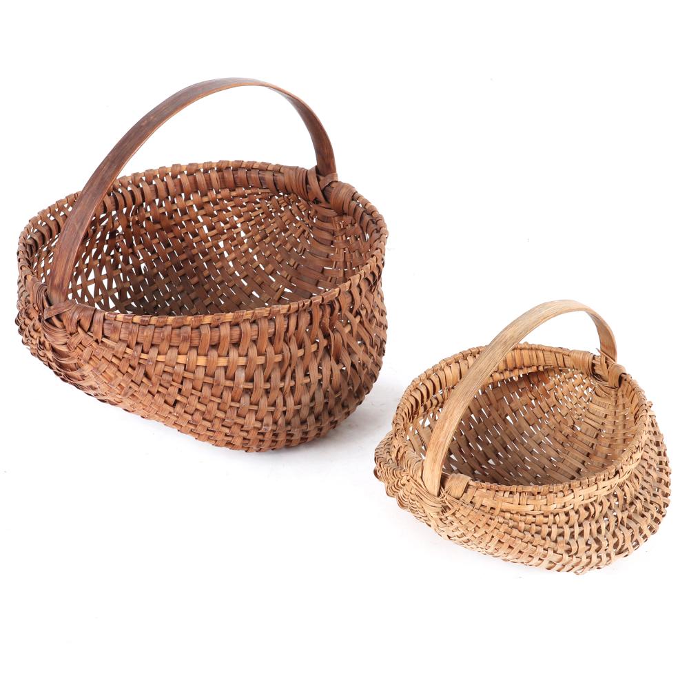 Appraisal: TWO VINTAGE APPALACHIAN RIBBED WOVEN SPLINT GATHERING BASKETS WITH DECORATIVE