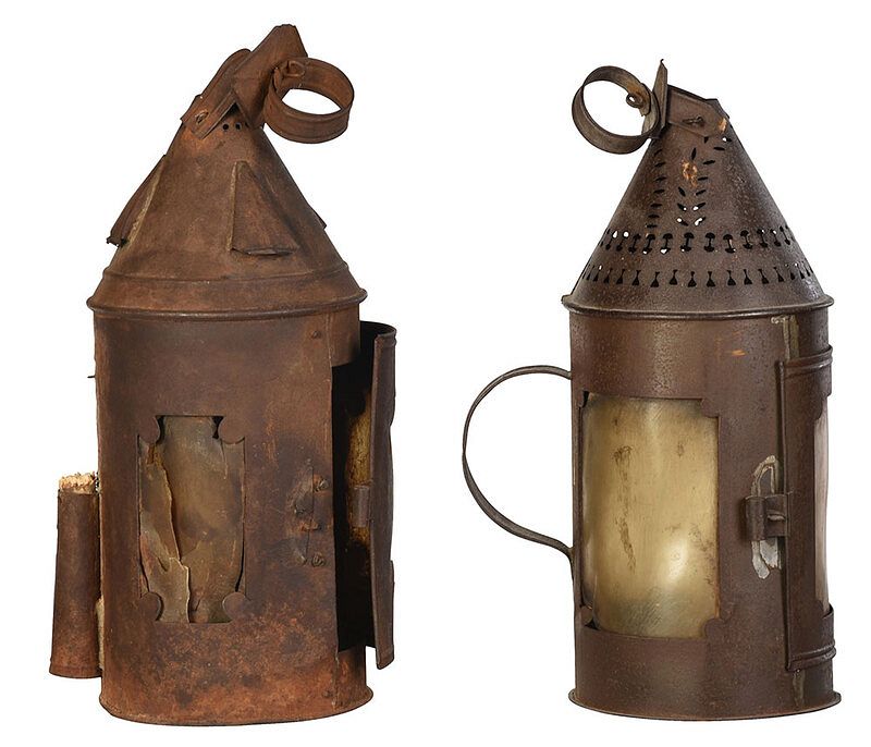 Appraisal: Two Sheet Iron and Horn Lanthorns Lanterns British late th