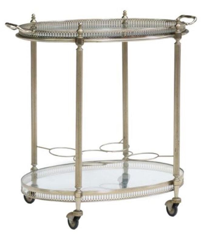 Appraisal: French silver-tone metal dessert service cart th c having two