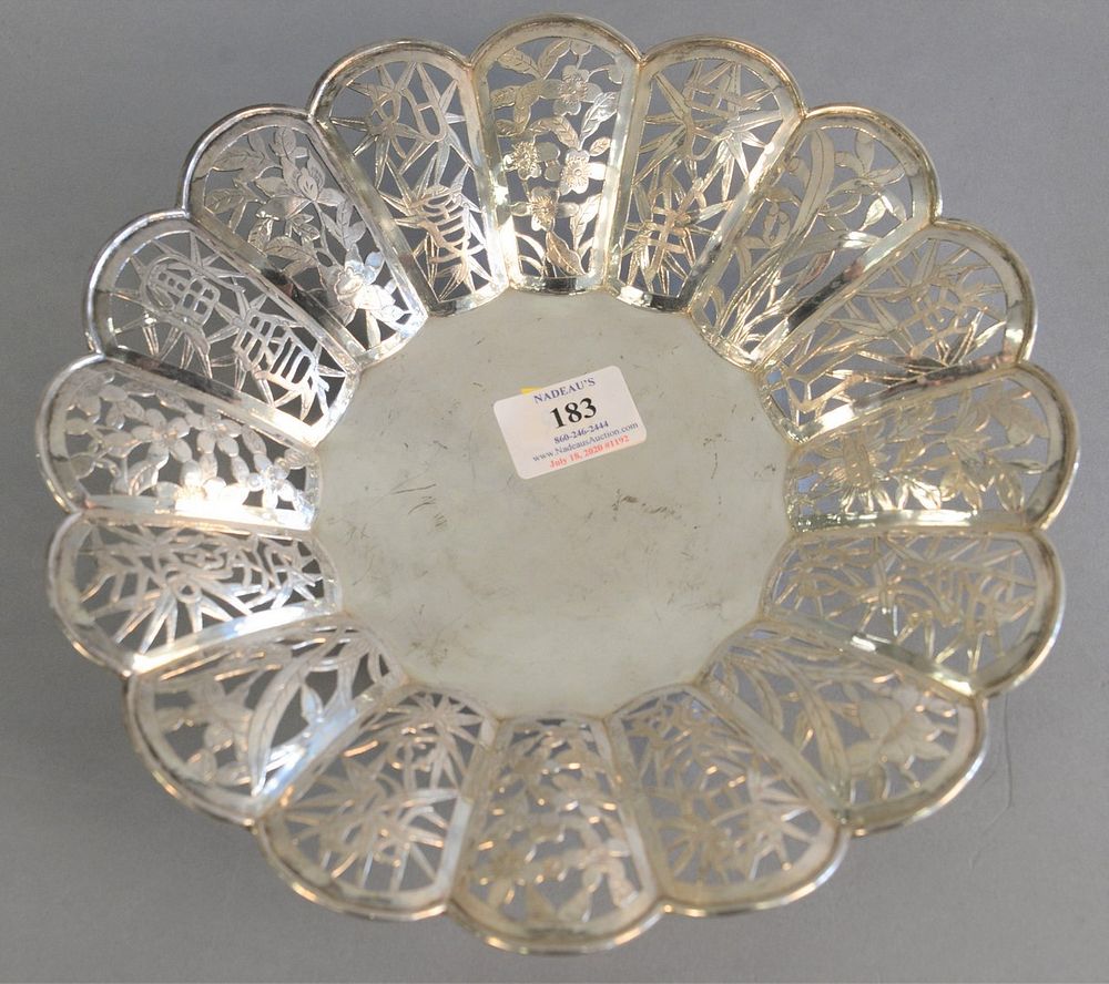 Appraisal: Chinese Export silver reticulated bowl having reticulated bamboo and flower