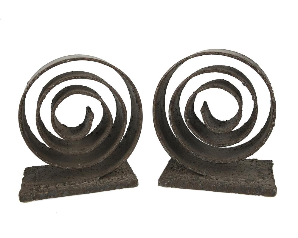 Appraisal: A pair of Brutalist-style iron bookends Mid- th century Each