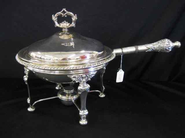 Appraisal: English Silverplate Chafing Dish withburner stand liner cover excellent