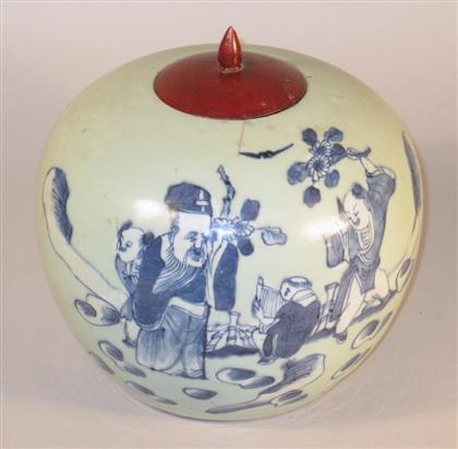 Appraisal: Chinese blue and white covered jar Qing dynasty Of large