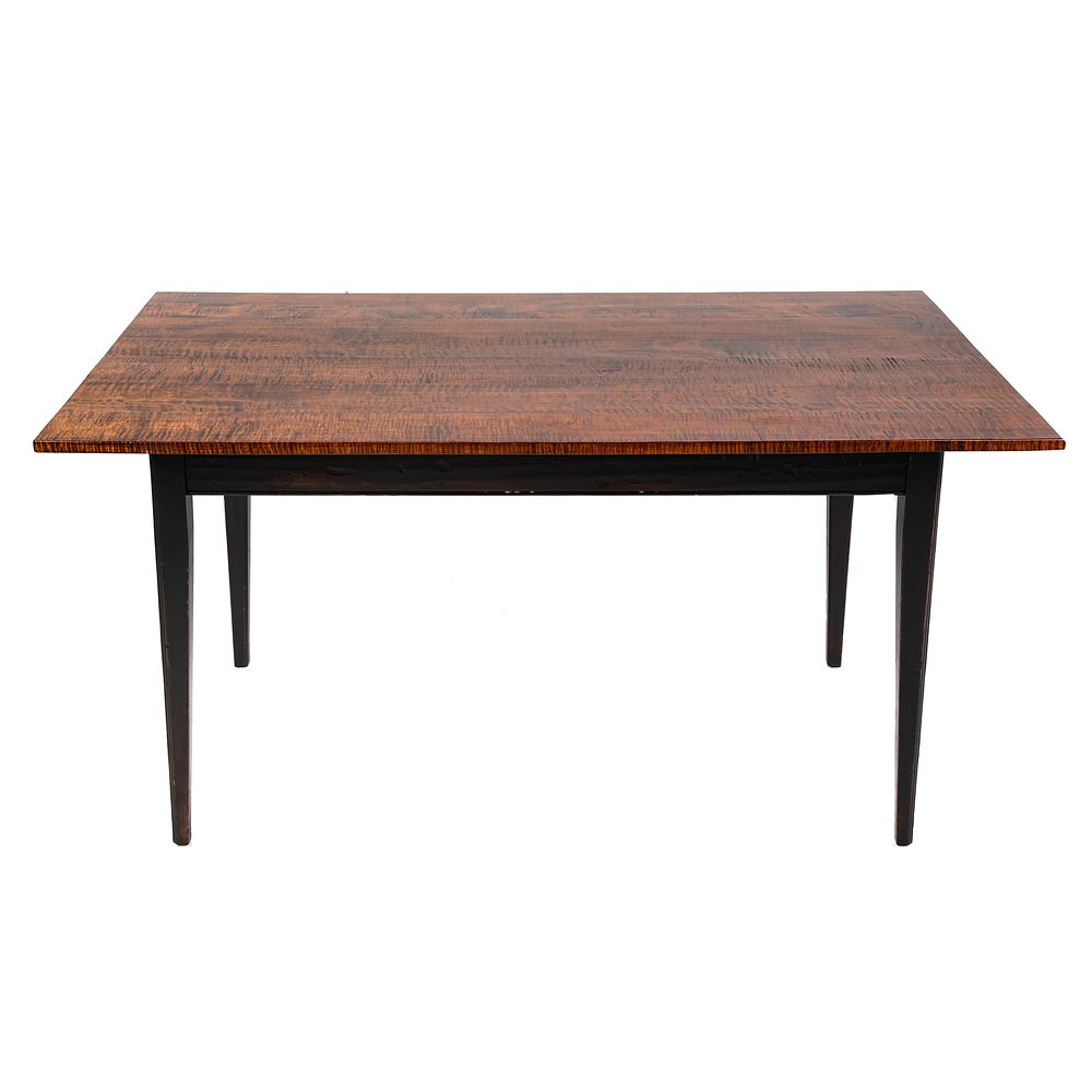 Appraisal: Contemporary Tiger Maple Draw-Leaf Dining Table in H in L