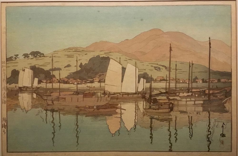 Appraisal: Woodblock Print Waiting for the Tide by Hiroshi Yoshida Oban