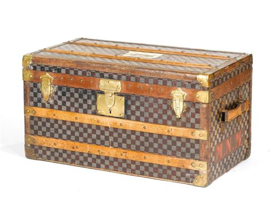 Appraisal: SMALL TRUNK France early th century manufacturer Moynat Reinforced with