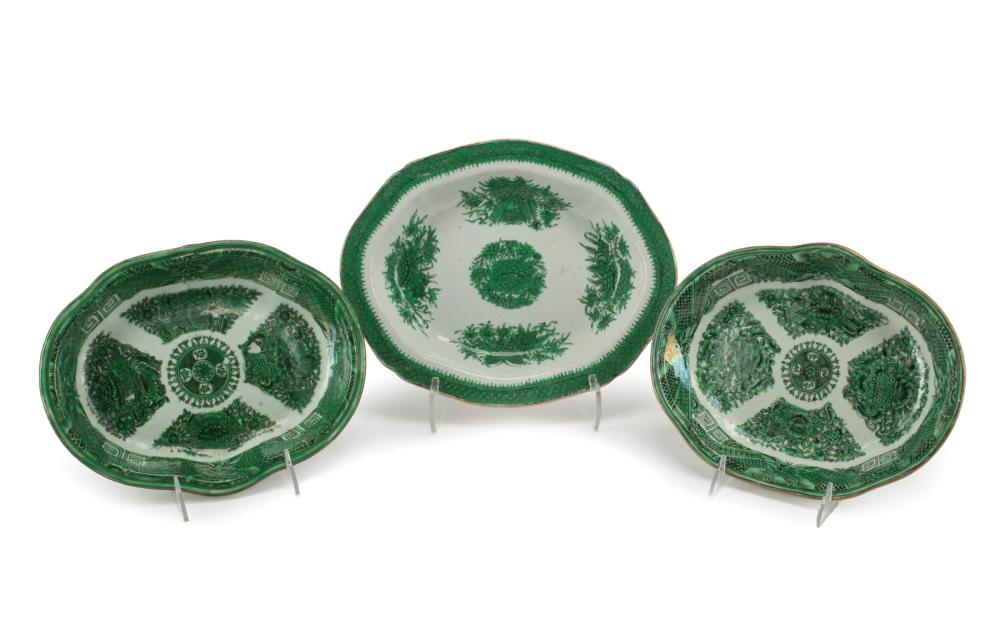 Appraisal: Three Chinese Export Green Fitzhugh Porcelain Platters th c incl