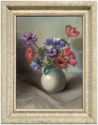 Appraisal: American School painting still life of anemones in a pottery