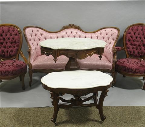 Appraisal: ASSEMBLED VICTORIAN MAHOGANY PARLOR SUITE comprising a settee a matching