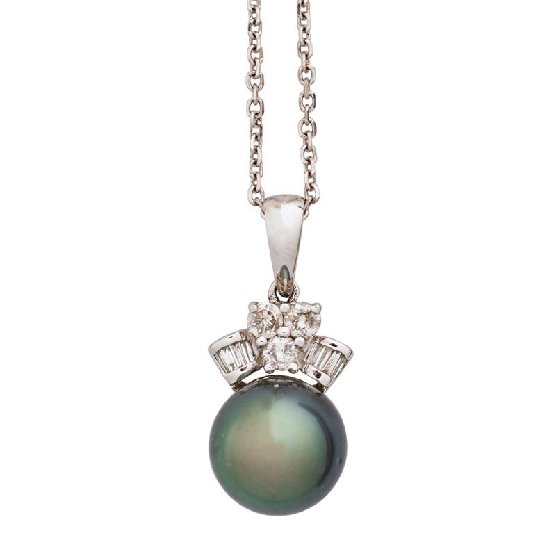 Appraisal: BLACK CULTURED PEARL AND DIAMOND PENDANT Condition Report