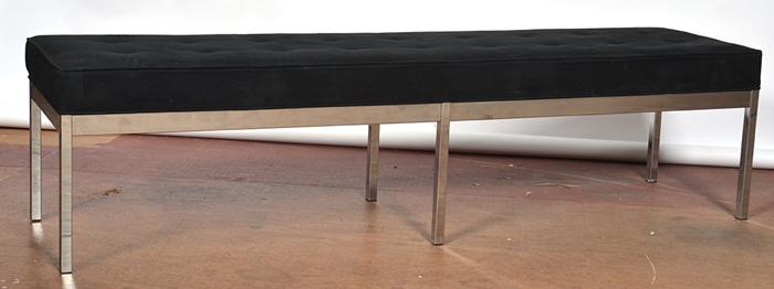 Appraisal: CHROME FRAMED LONG FOOT STOOL WITH BLACK UPHOLSTERY BY BILL