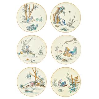 Appraisal: SET OF SIX JULES VIEILLARD CO PORCELAIN PLATES Each decorated