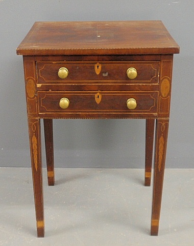 Appraisal: - Hepplewhite inlaid mahogany two-drawer stand c with square tapered