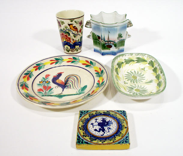 Appraisal: Five Continental pottery items comprising two hand painted Quimper dishes