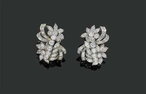 Appraisal: DIAMOND CLIP EARRINGS ca White gold Decorative clip earrings studs