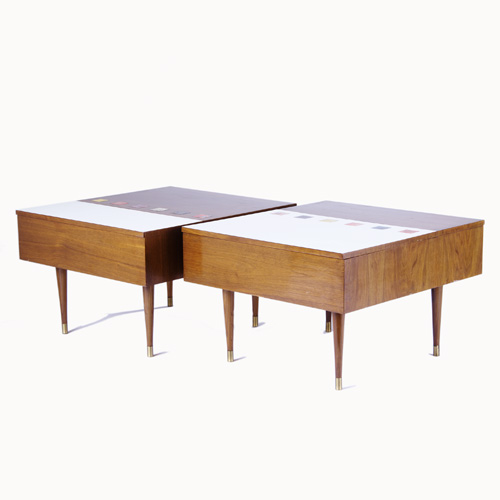 Appraisal: SAMSON BERMAN Two walnut and white laminate tables each with