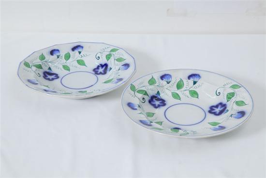 Appraisal: TWO IRONSTONE SOUP BOWLS Both have flow blue Morning Glories