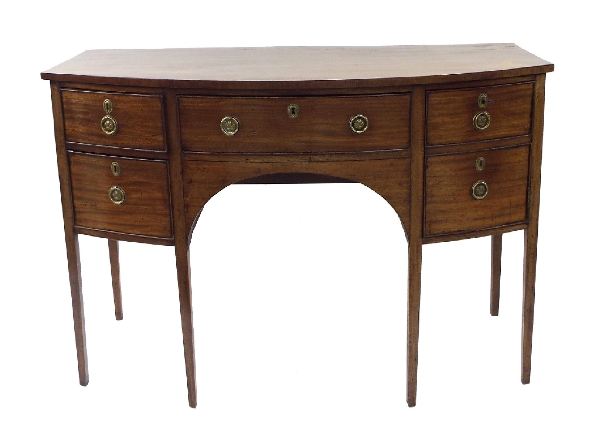 Appraisal: George IV mahogany bow fronted sideboard fitted with ring handles