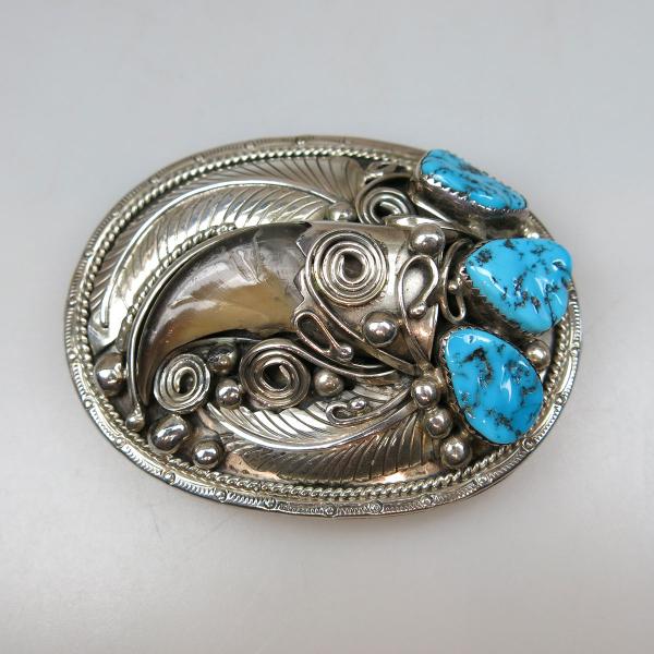 Appraisal: Navajo Sterling Silver Buckle signed AL set with a bear