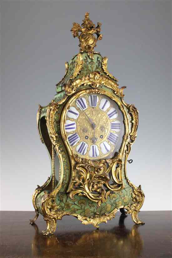 Appraisal: A Louis XVI style green boulle work mantel clock with