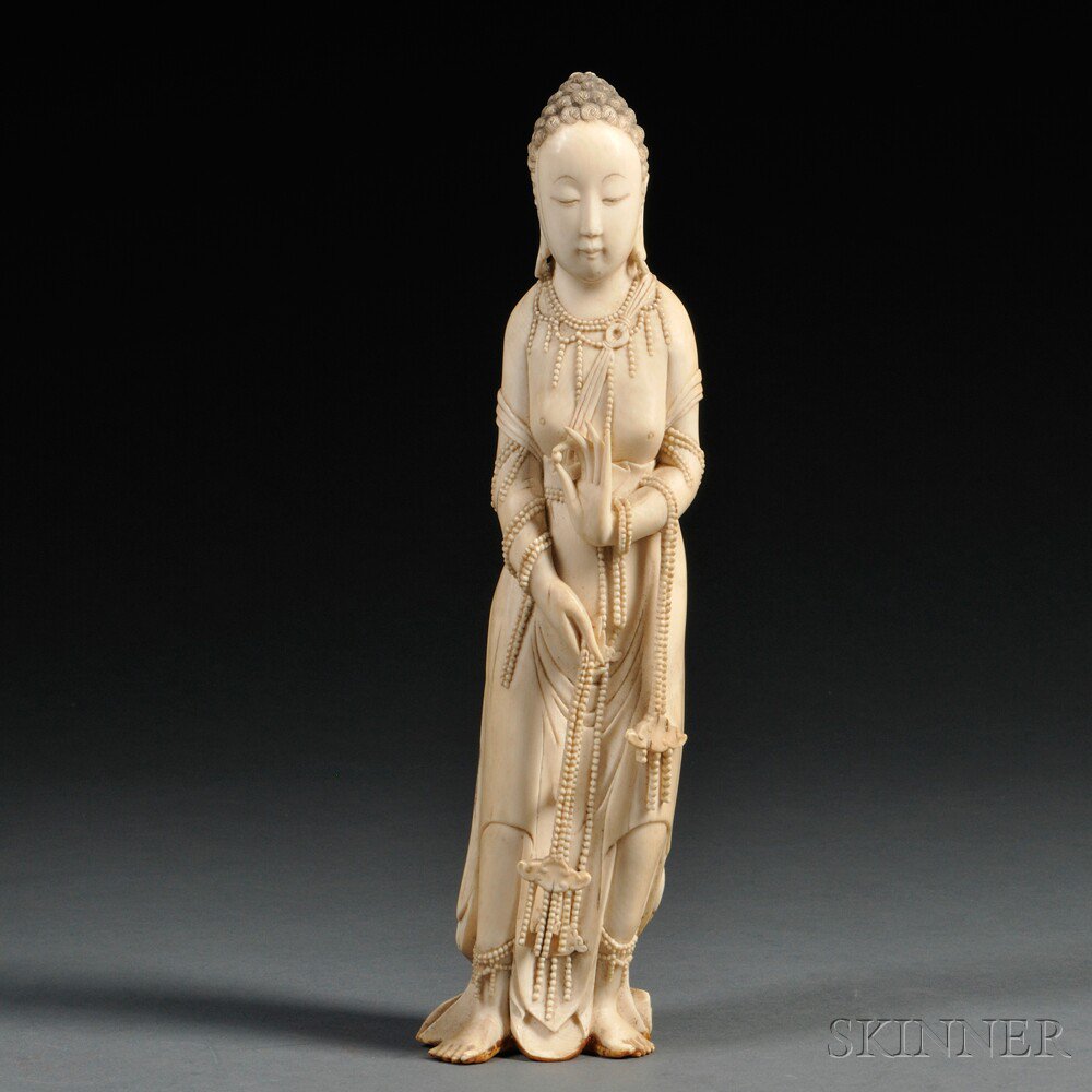 Appraisal: Ivory Buddhist Figure Asia possibly of Guanyin depicted standing and