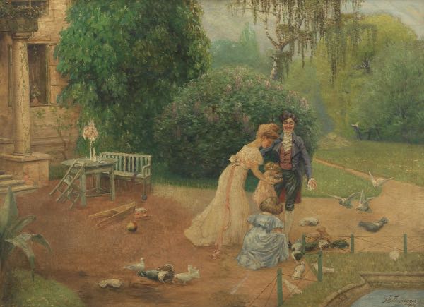 Appraisal: FRANZ GELBENEGGER AUSTRIAN - x Domestic outdoor scene children playing