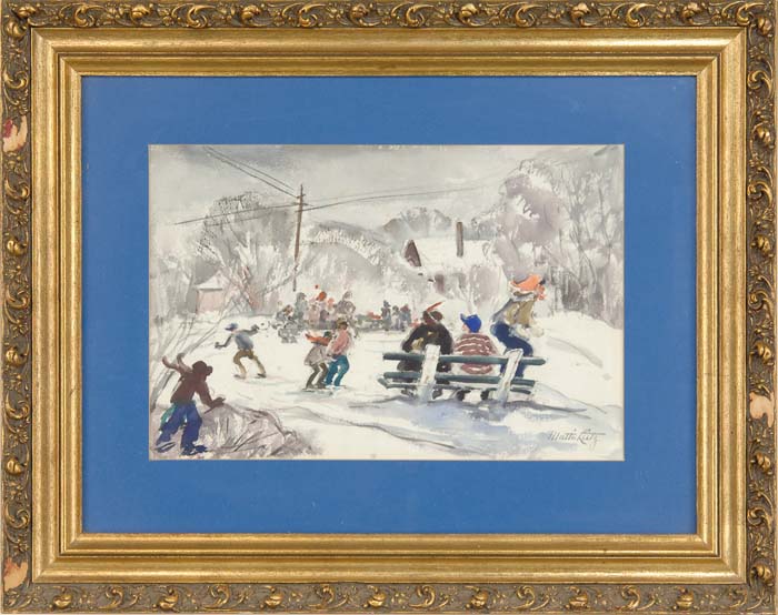 Appraisal: MATTIE LIETZ American - WINTER SKATE Watercolor scene shows several