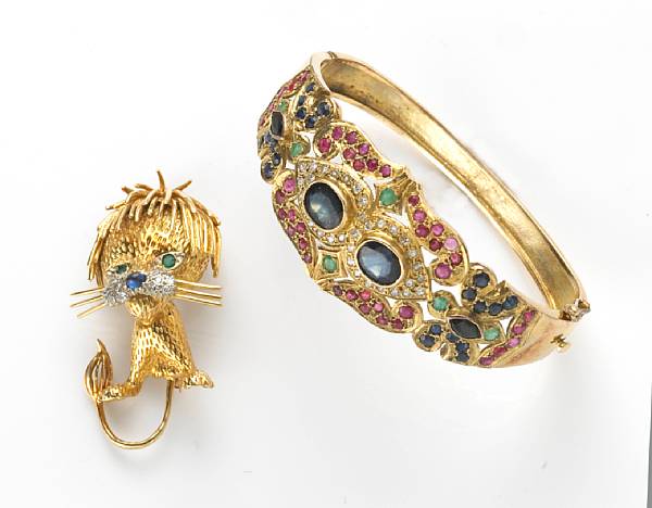 Appraisal: A gem-set diamond and k gold bangle bracelet together with