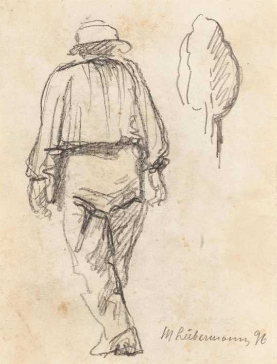 Appraisal: LIEBERMANN MAX Berlin Walking man back view Pencil drawing Signed