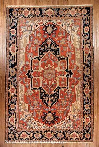 Appraisal: A Fine Antique Serapi Carpet salmon cream and dark blue