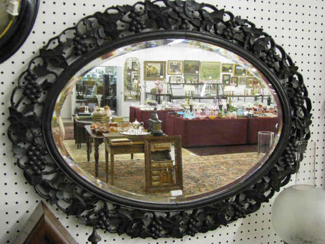 Appraisal: Ornate Carved Oval Mirror grape vine x overall