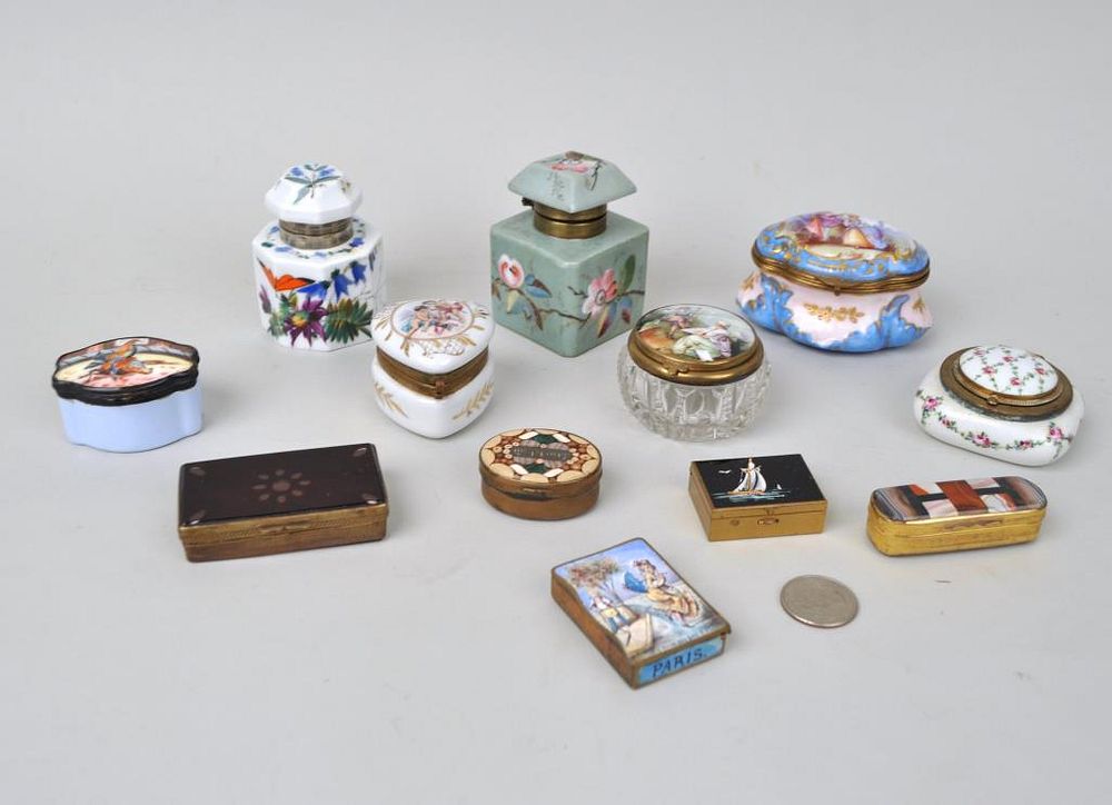 Appraisal: Group Twelve Porcelain Patch Boxes comprising Limoges Battersea enamel with