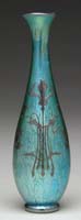 Appraisal: LOETZ SILVER OVERLAY VASE Green glass with blue iridescent oil