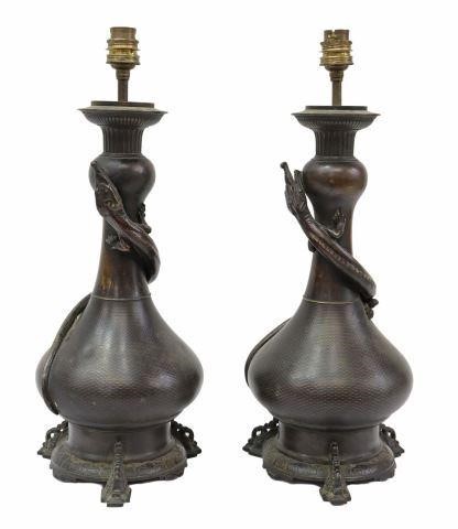 Appraisal: lot of Japanese patinated metal table lamps single light baluster-form