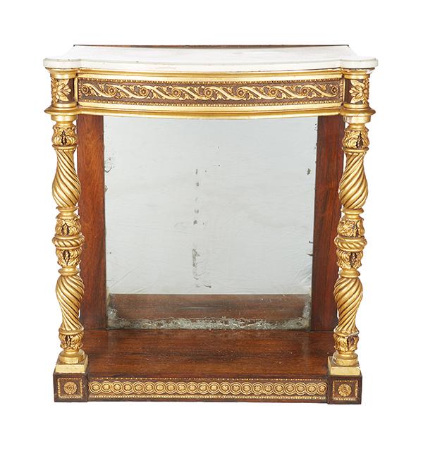 Appraisal: A REGENCY GILT GESSO ROSEWOOD AND MARBLE TOPPED MIRROR BACKED