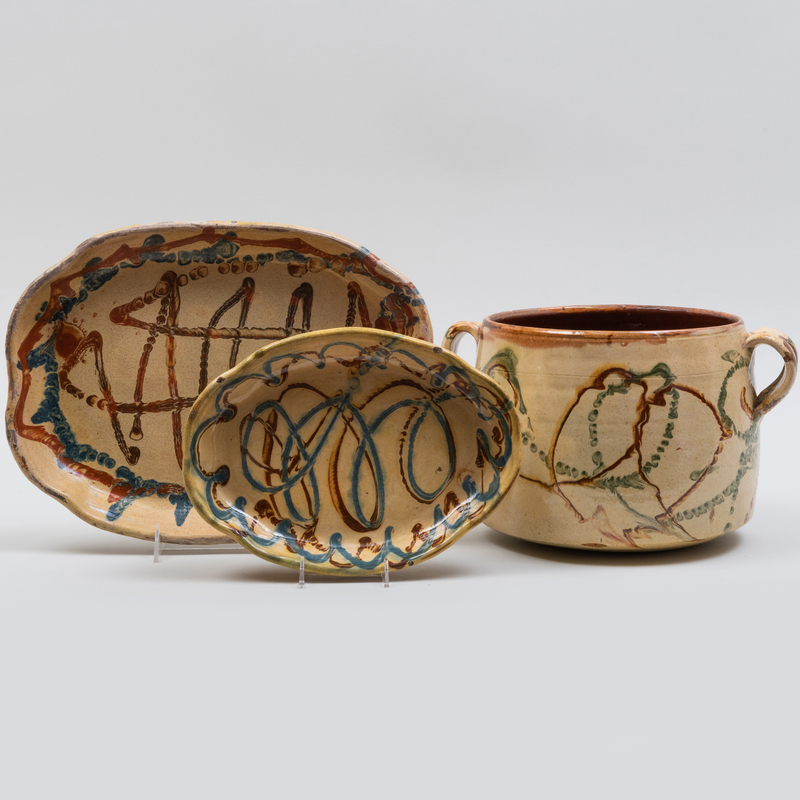 Appraisal: Group of Three Slip Decorated Vessels Impressed marks Comprising A