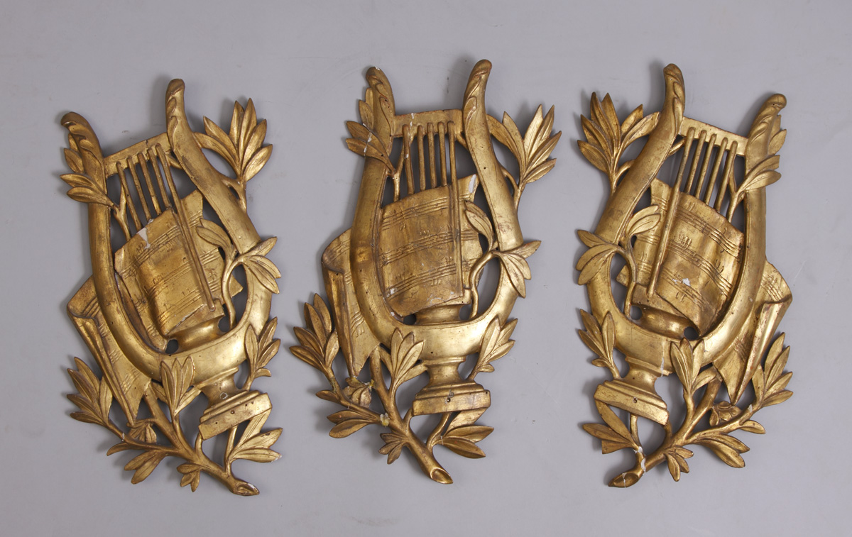 Appraisal: Carved Gilt Harp Wall Hangings Condition Good cond Ht Provenance