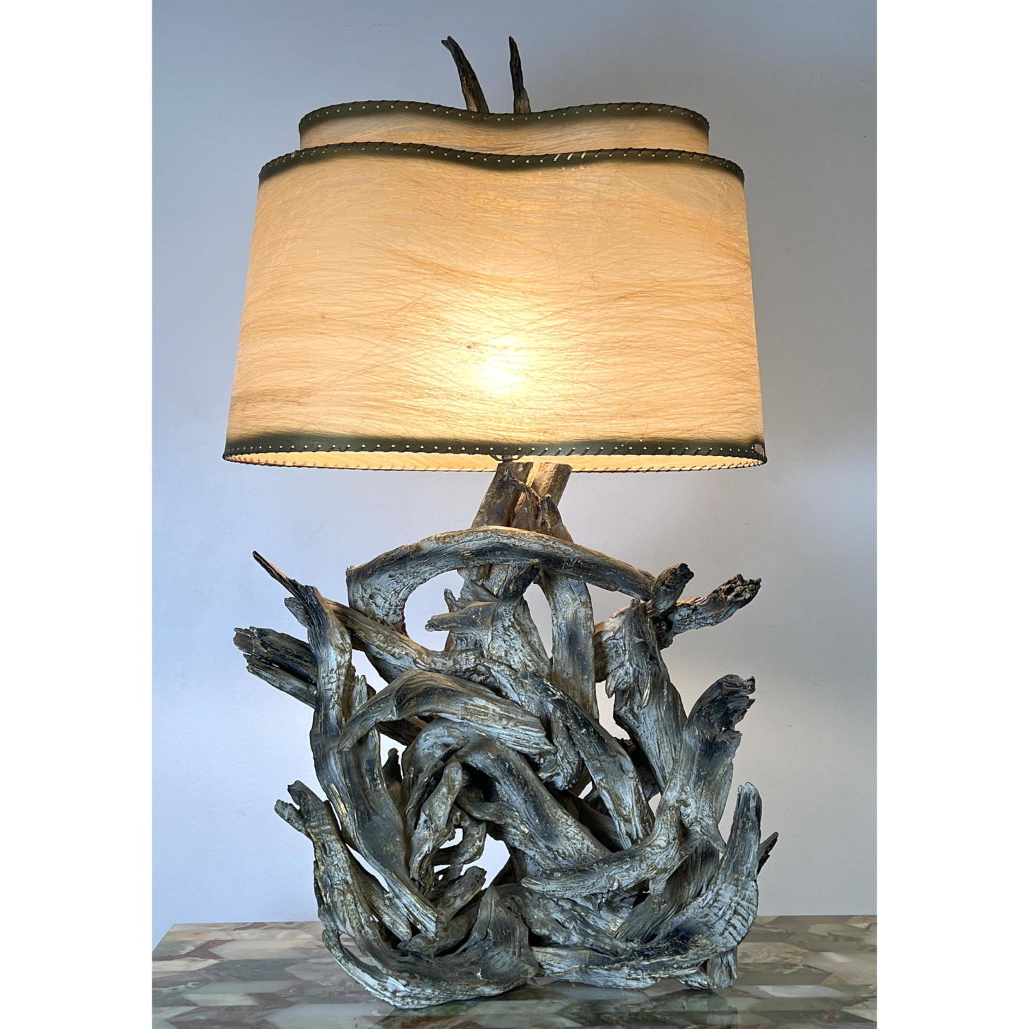 Appraisal: Assembled Natural Organic Driftwood Table Lamp Painted Finish Double Tier