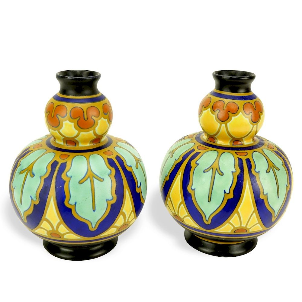 Appraisal: Two Regina Gouda Pottery Vases Two Vintage Regina Gouda Pottery