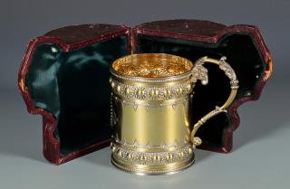 Appraisal: Gilt Silver Cup in Presentation Case Victorian Renaissance Revival vermeil