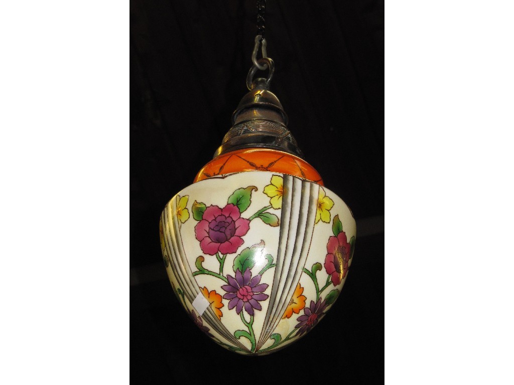 Appraisal: Floral decorated opaque glass ceiling light